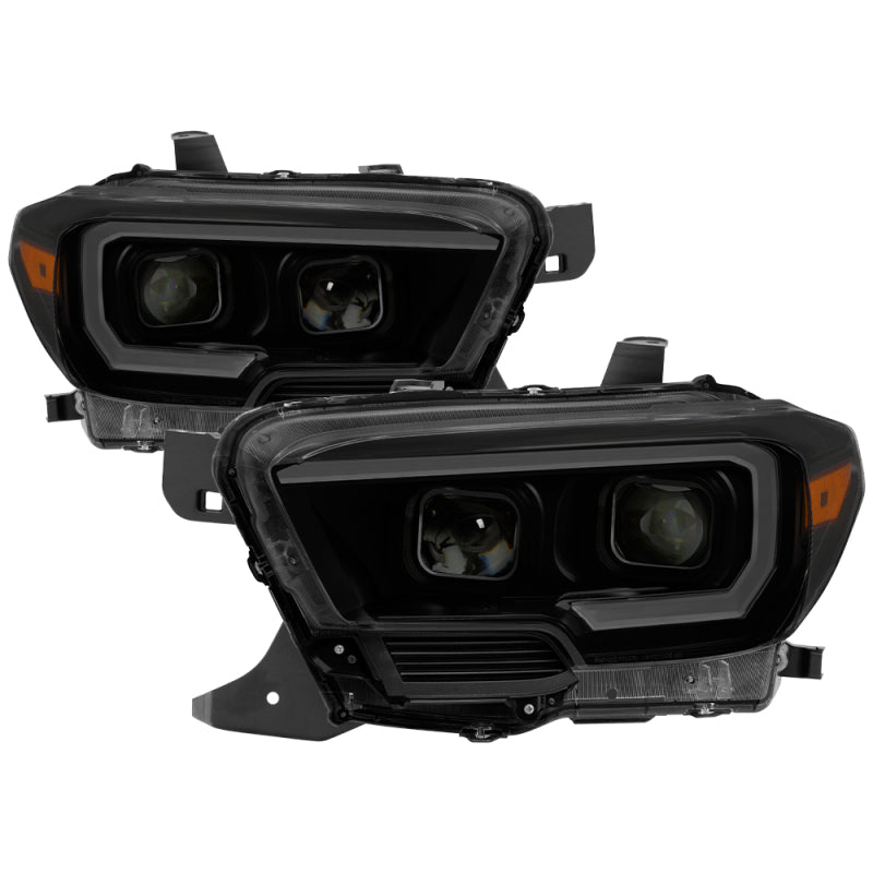 xTune Toyota Tacoma 16-18 DRL Light Bar Projector Headlights - Black Smoked PRO-JH-TTA16-LBDRL-BSM SPYDER
