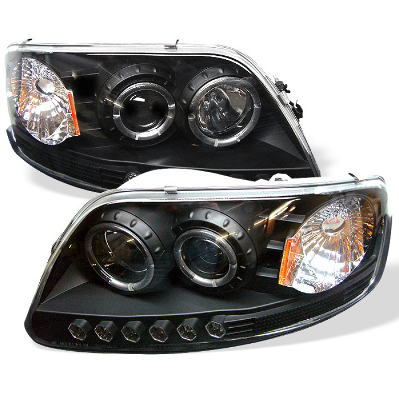 Spyder Ford F150 97-03 Projector - LED Halo Amber Reflctr LED Blk PRO-YD-FF15097-1P-AM-BK SPYDER