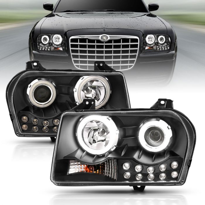 ANZO CHRYSLER 300 05-10 PROJECTOR HALO HEADLIGHTS BLACK W/ RX HALO & LED - 121152