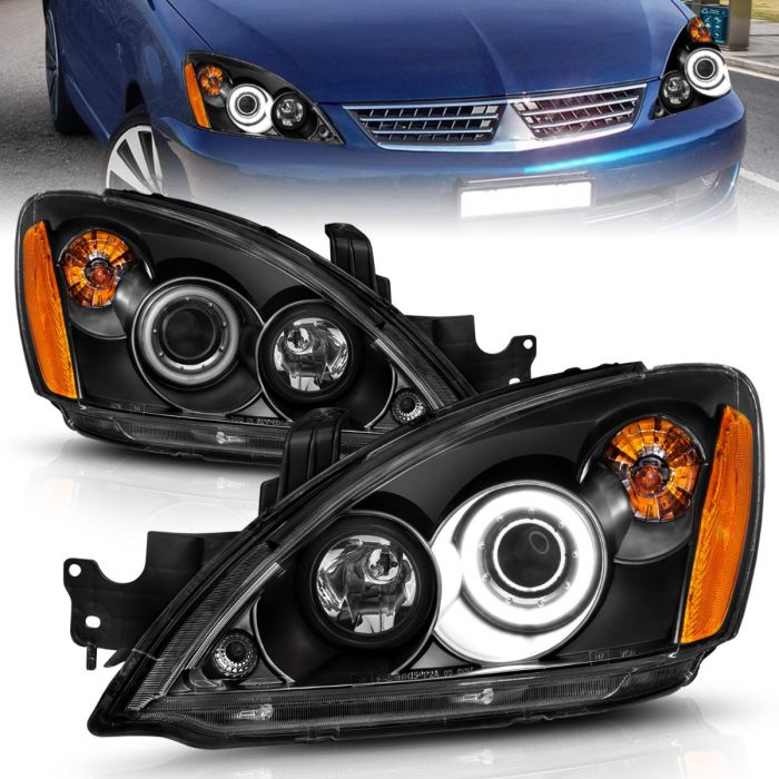 ANZO MITSUBISHI LANCER 04-07 PROJECTOR HEADLIGHTS BLACK W/ RX HALO - 121102