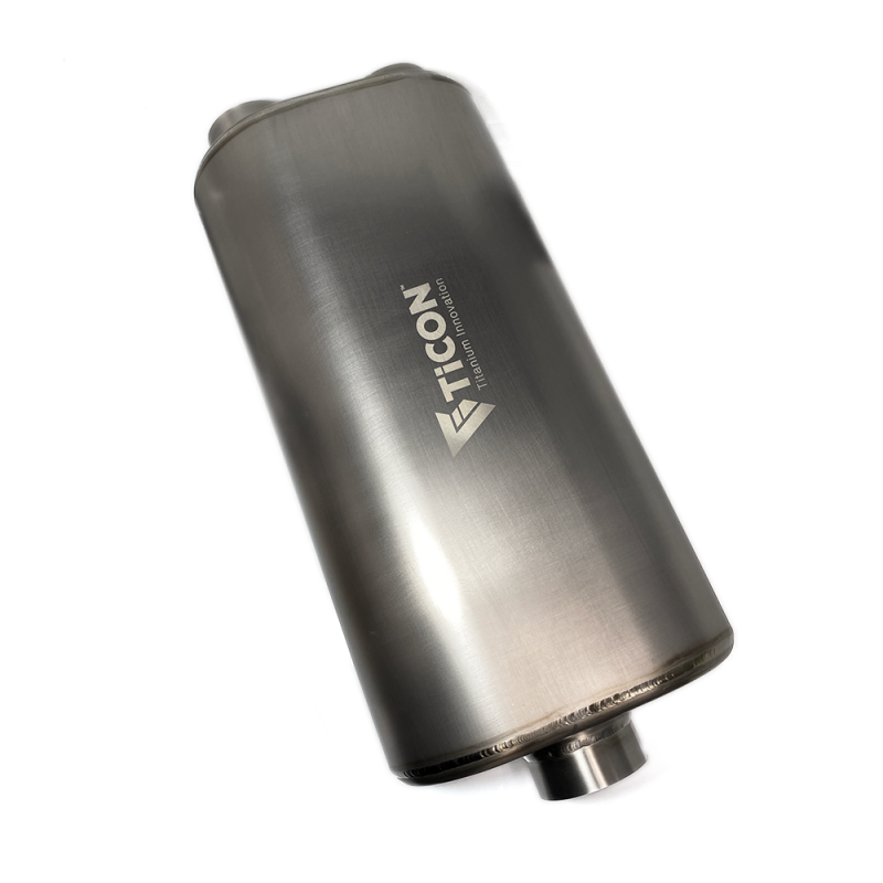 Ticon Industries 17in Overall Length 2.5in Oval Titanium Muffler - 2.5in Center In/Dual Outlet Ticon