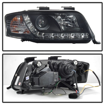 Spyder Audi A6 02-04 Projector Headlights Halogen Model Only - DRL Black PRO-YD-ADA601-DRL-BK SPYDER