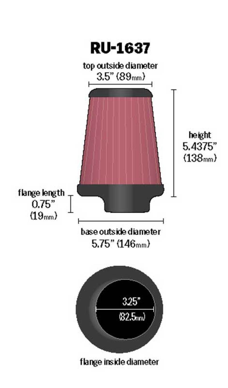 K&N Universal Clamp-On Air Filter 3-1/4in FLG / 5-3/4in B / 3-1/2in T / 5-7/16in H K&N Engineering