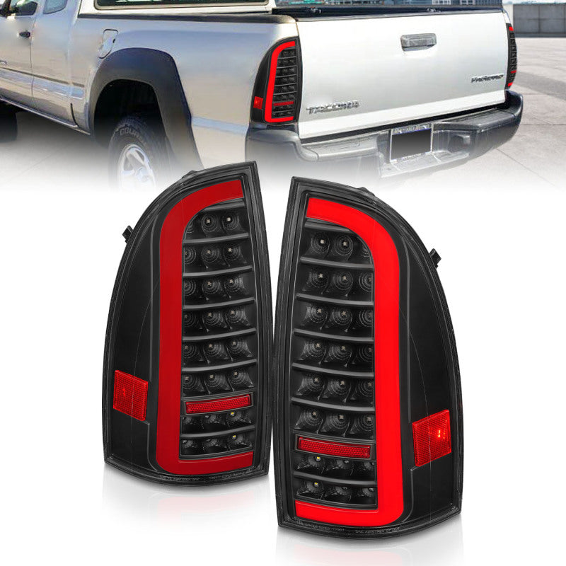 ANZO 05-15 Toyota Tacoma Full LED Tail Lights w/Light Bar Sequential Black Housing Clear Lens ANZO