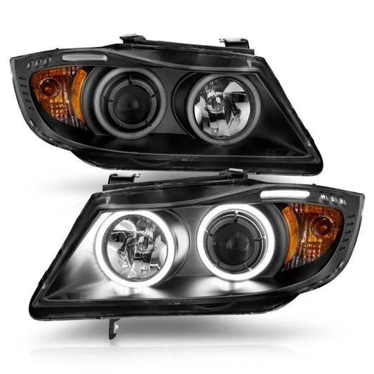 ANZO BMW 3 SERIES E90/E91 06-08 PROJECTOR HALO HEADLIGHTS BLACK W/ RX HALO AND LED BAR -121335 ANZO