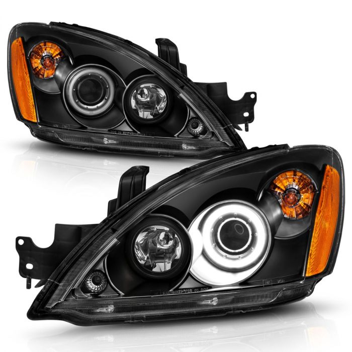 ANZO MITSUBISHI LANCER 04-07 PROJECTOR HEADLIGHTS BLACK W/ RX HALO - 121102