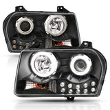 ANZO CHRYSLER 300 05-10 PROJECTOR HALO HEADLIGHTS BLACK W/ RX HALO & LED - 121152