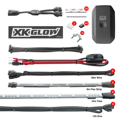 XK Glow Car Kit w/ Dual-Mode Mount Controller 8x24In Tubes + 6x10In
