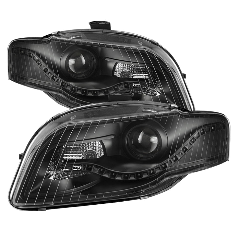 xTune Audi A4 06-08 Projector Headlights - Halogen Model Only - DRL LED - Black PRO-JH-AA406-DRL-BK SPYDER