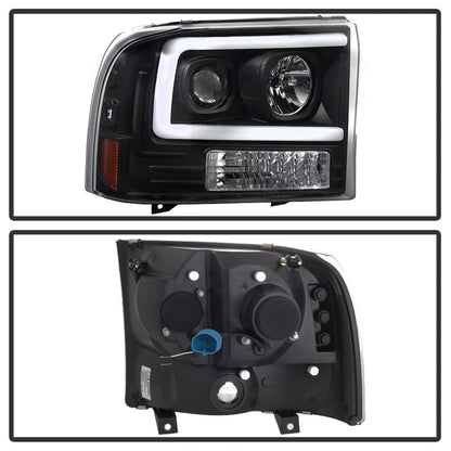 Spyder 99-04 Ford F250 Super Duty Projector Headlights - Light Bar - Black PRO-YD-FF25099V2-LB-BK SPYDER