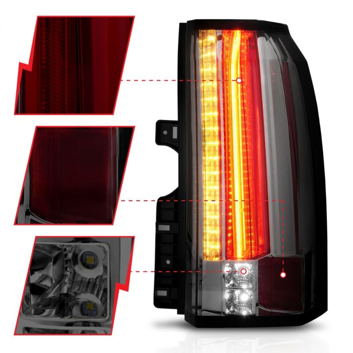 ANZO GMC YUKON / XL / DENALI 15-20 LED TAIL LIGHTS CHROME SMOKE LENS - 311276