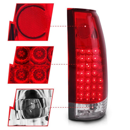 ANZO CHEVY/GMC C/K1500/2500 88-98 / C/K3500 88-00 / SUBURBAN 92-99 / BLAZER (FULL-SIZE) 92-94 / TAHOE 95-99 / YUKON 92-99 LED TAIL LIGHTS CHROME RED/CLEAR LENS G2 - 311004