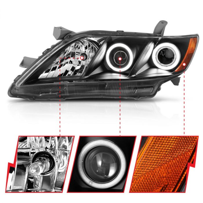 ANZO TOYOTA CAMRY 07-09 PROJECTOR HEADLIGHTS BLACK W/ RX HALO - 121181