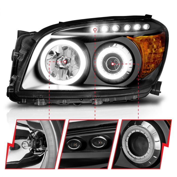 ANZO TOYOTA RAV-4 06-08 PROJECTOR HEADLIGHTS BLACK W/ RX HALO - 111120