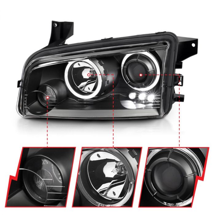 ANZO DODGE CHARGER 06-10 PROJECTOR HALO HEADLIGHTS BLACK (FOR HALOGEN MODELS ONLY) - 121381