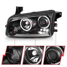 Load image into Gallery viewer, ANZO DODGE CHARGER 06-10 PROJECTOR HALO HEADLIGHTS BLACK (FOR HALOGEN MODELS ONLY) - 121381