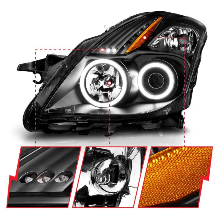 ANZO NISSAN ALTIMA 08-09 2DR PROJECTOR HEADLIGHTS BLACK W/ RX HALO - 121395