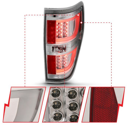 ANZO FORD F-150 09-14 LED TAIL LIGHTS G2 CHROME CLEAR LENS - 311259