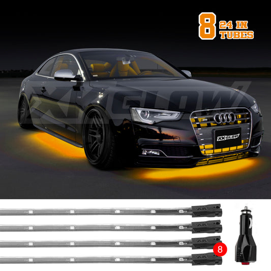 XKGlow Amber - 8x24" Tube Single Color XKGlow UnderglowLED Accent Light Car/Truck Kit - 8 Piece - Part XK041002-A