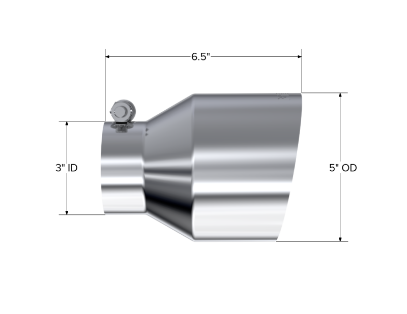 MBRP Universal T304 Stainless Steel Tip, 3in ID / 5in OD Out / 6.5in Length / Angle Cut Single Wall - T5184 MBRP