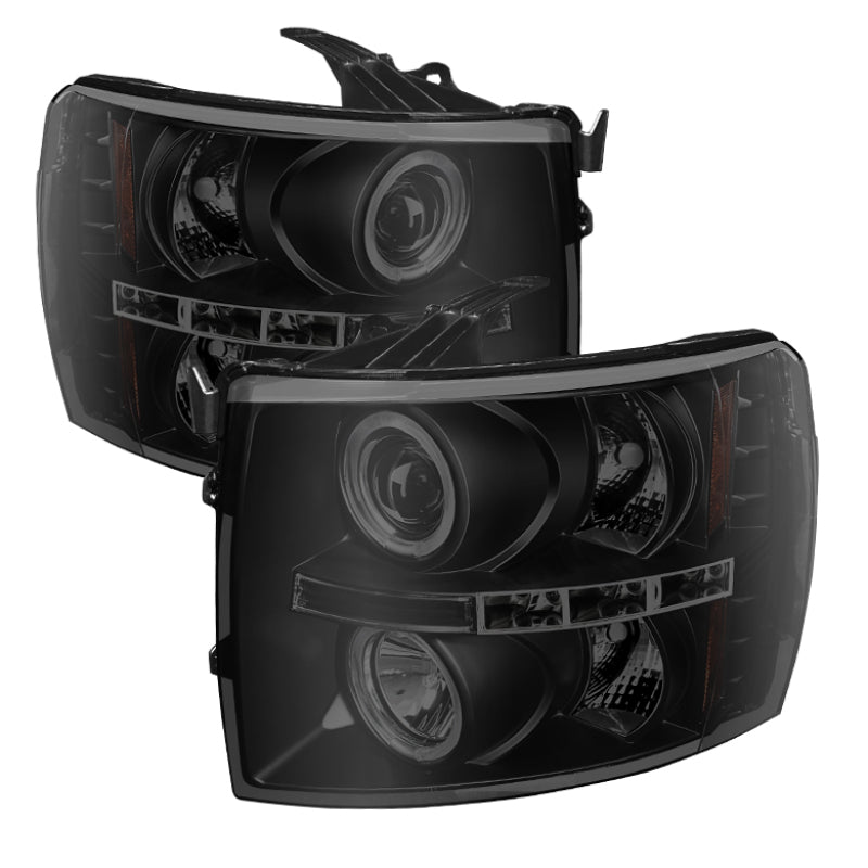 Spyder Chevy Silverado 1500/2500 07-13 Projector Headlights LED Halo LED Blk Smke PRO-YD-CS07-HL-BSM SPYDER