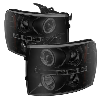 Spyder Chevy Silverado 1500/2500 07-13 Projector Headlights LED Halo LED Blk Smke PRO-YD-CS07-HL-BSM SPYDER
