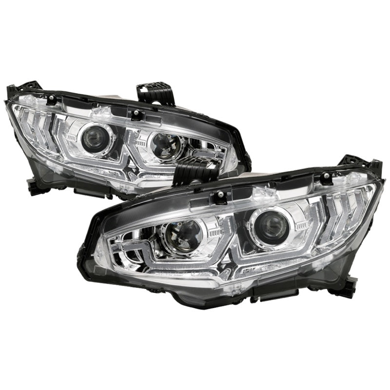 Spyder 16-18 Honda Civic 4Dr w/LED Seq Turn Sig Lights Proj Headlight - Chrome - PRO-YD-HC16-SEQ-C SPYDER