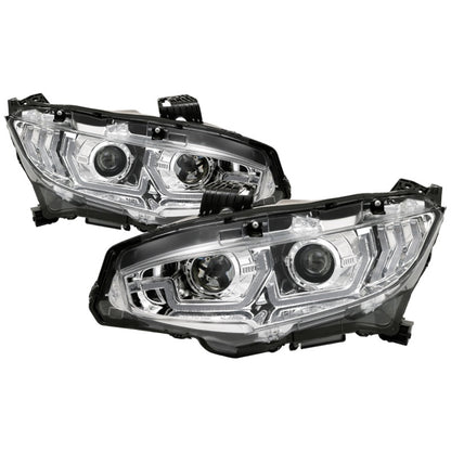 Spyder 16-18 Honda Civic 4Dr w/LED Seq Turn Sig Lights Proj Headlight - Chrome - PRO-YD-HC16-SEQ-C SPYDER