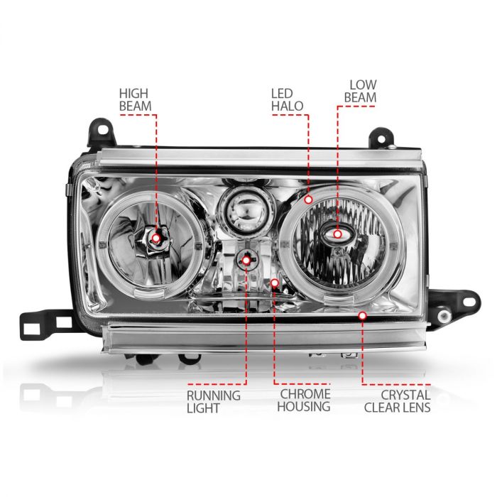 ANZO TOYOTA LAND CRUISER FJ82 91-94 CRYSTAL HALO HEADLIGHTS CHROME - 111092 ANZO