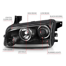 Load image into Gallery viewer, ANZO DODGE CHARGER 06-10 PROJECTOR HALO HEADLIGHTS BLACK (FOR HALOGEN MODELS ONLY) - 121381