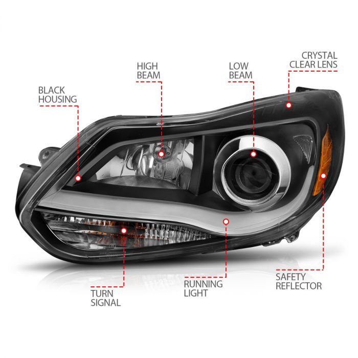 ANZO FORD FOCUS 12-14 PROJECTOR PLANK STYLE HEADLIGHTS BLACK (NOT FOR FACTORY HID SYSTEM) -121490