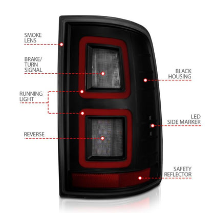 ANZO ODGE RAM 1500 09-18 / 2500/3500 10-18 FULL LED TAIL LIGHTS BLACK SMOKE LENS (NOT FOR OE LED TAIL LIGHT MODELS) - 311274