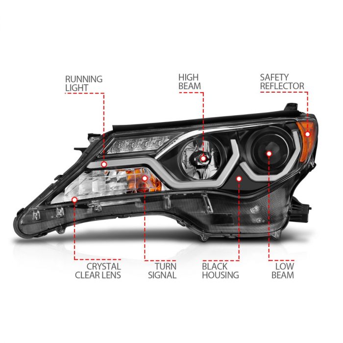 ANZOTOYOTA RAV-4 13-15 PROJECTOR PLANK STYLE HEADLIGHTS BLACK (FOR HALOGEN ONLY) - 111332