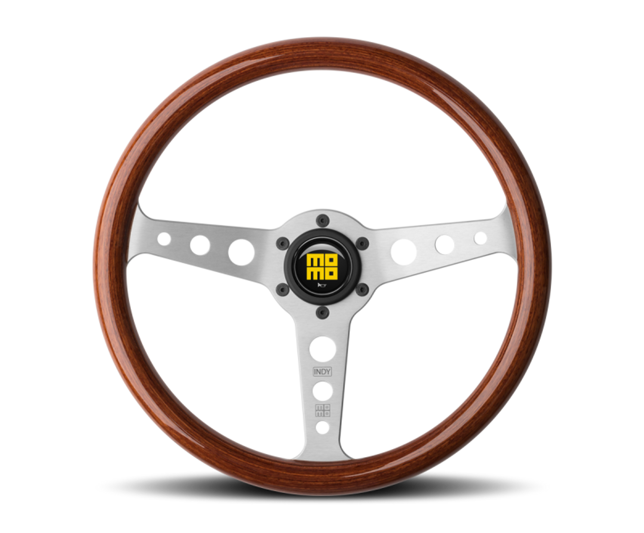 Momo Indy Steering Wheel 350 mm - Magoany Wood/Brshd Black Spokes