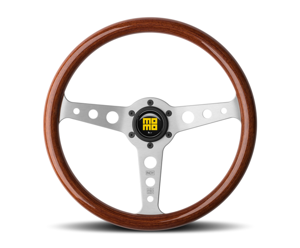 Momo Indy Steering Wheel 350 mm - Magoany Wood/Brshd Black Spokes