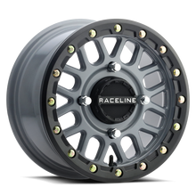 Load image into Gallery viewer, Raceline A93SG Podium 14x7in/4x156 BP/10mm Offset/132.5mm Bore - Grey &amp; Black Ring Beadlock Wheel