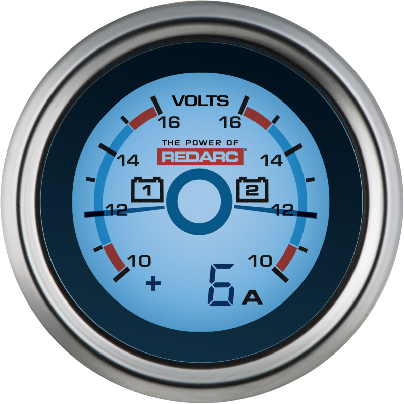 REDARC Dual Battery Voltage Gauge w/Optional Current Display - 52mm