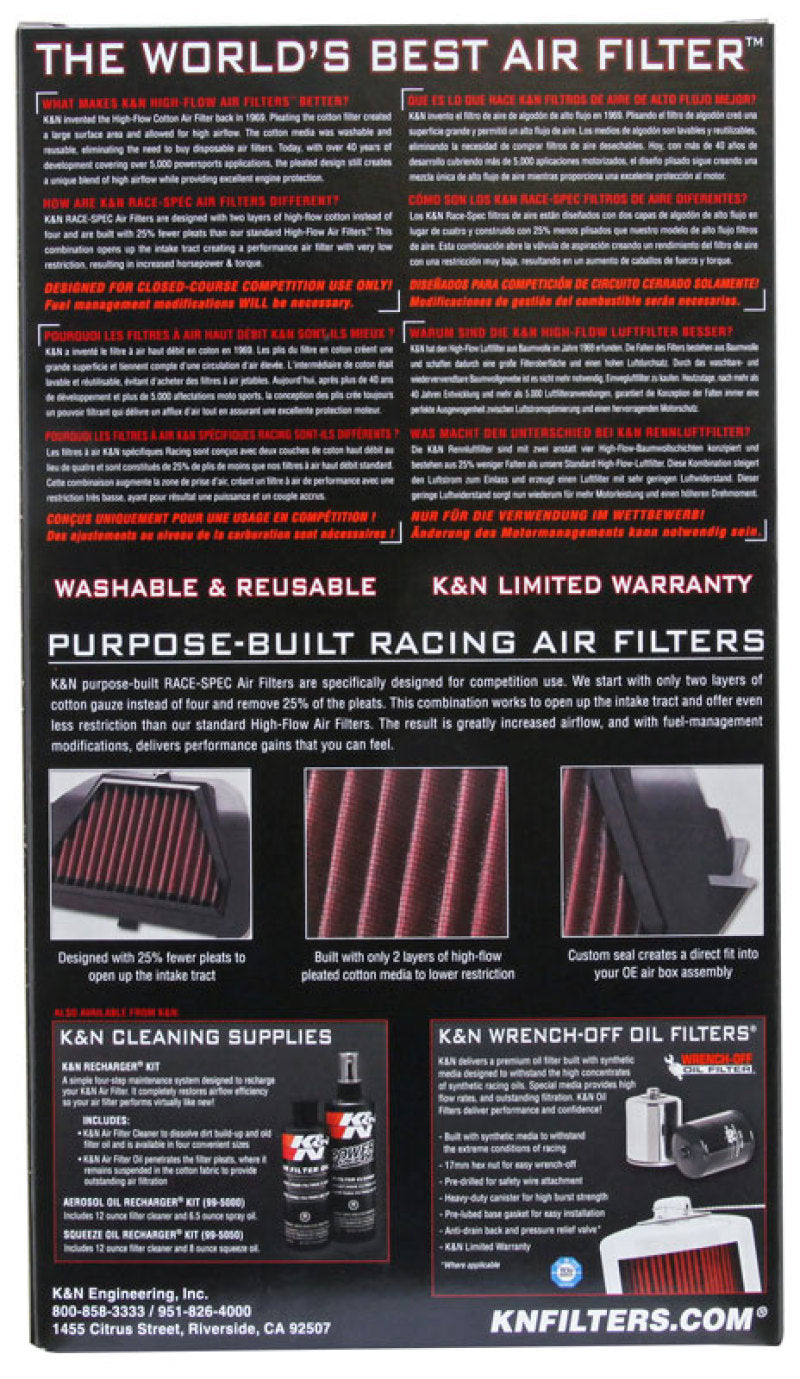 K&N Race Specific Unique Triangular Replacement Air Filter for 11-14 Kawasaki ZX1000 Ninja ZX-10R K&N Engineering