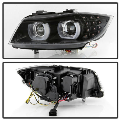 Spyder 09-12 BMW E90 3-Series 4DR HID w/ AFS Only - LED Turn - Black - PRO-YD-BMWE9009-AFSHID-BK SPYDER