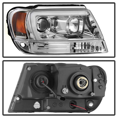 Spyder 99-04 Jeep Grand Cherokee Projector Headlights - Light Bar DRL LED - Chrome SPYDER
