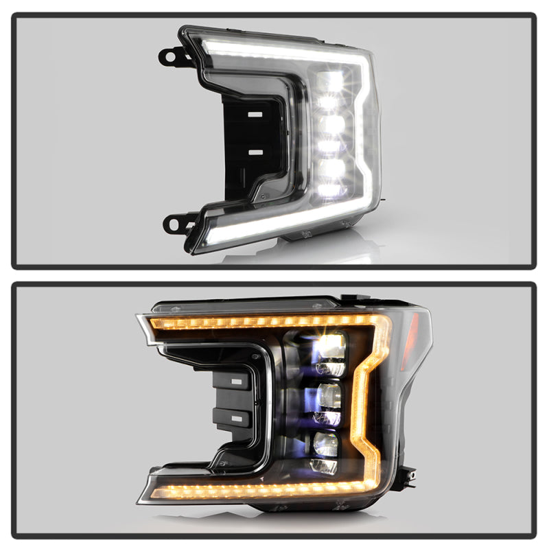 Spyder 18-20 Ford F-150 Headlights - Halogen Model Only - DRL LED - Black PRO-YD-FF15018HALAP-SEQ-BK SPYDER