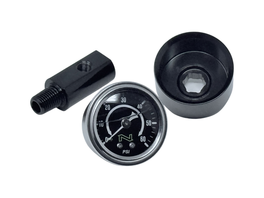 NAMZ HD Twin Cam/M8 NOS Blk Oil Pressure Gauge Kt Blk Face/Liquid Filled/Billet Aluminum Cup/Blk