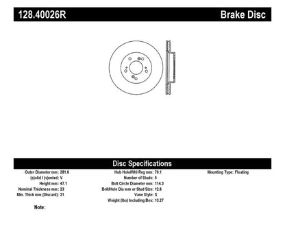 StopTech 97-01 Acura Integra Type R / 97-01 Honda CR-V Drilled Right Front Rotor Stoptech