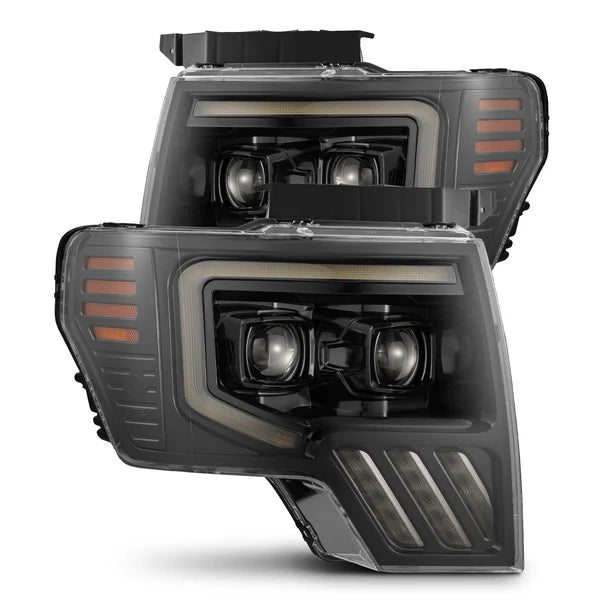 AlphaRex 880090 09-14 Ford F-150 LUXX LED Proj Headlights Plank Style Jet Blk w/Activ Light/Seq Signal/DRL