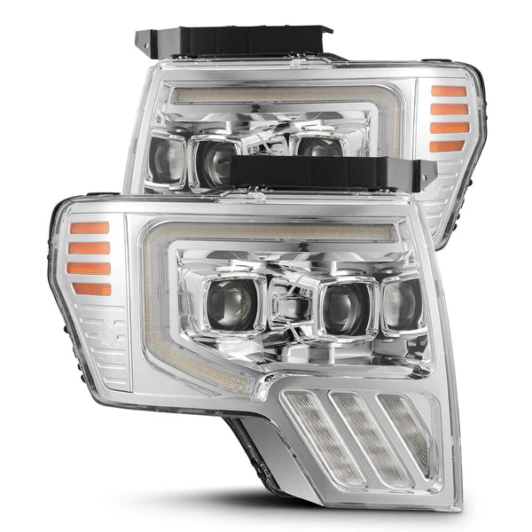 AlphaRex 880091 09-14 Ford F-150 LUXX LED Proj Headlights Plank Style Chrome w/Activ Light/Seq Signal/DRL