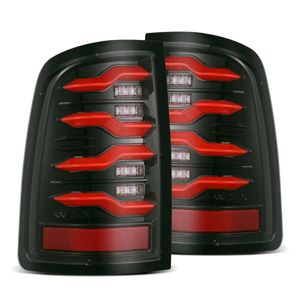 AlphaRex 09-18 Dodge RAM LUXX-Series LED Taillights Black Red w/Actv Light & SS