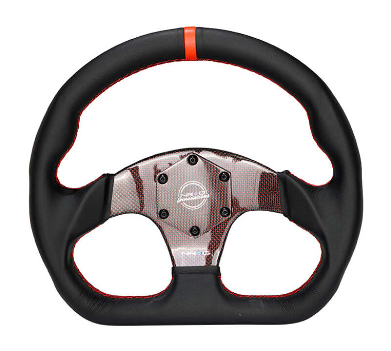 NRG Carbon Fiber Flat Bottom Steering Wheel (320mm) Red CF Center w/Red Stitch/Center Mark - RST-024CF/RD