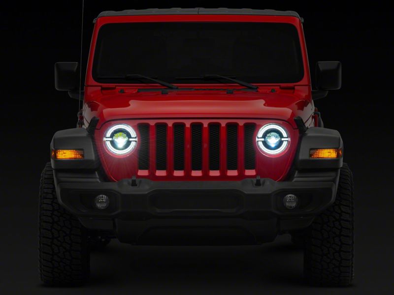 Raxiom 18-23 Jeep Wrangler JL Axial Series 9-In LED Angel Eye Headlights- Blk Housing (Clear Lens)