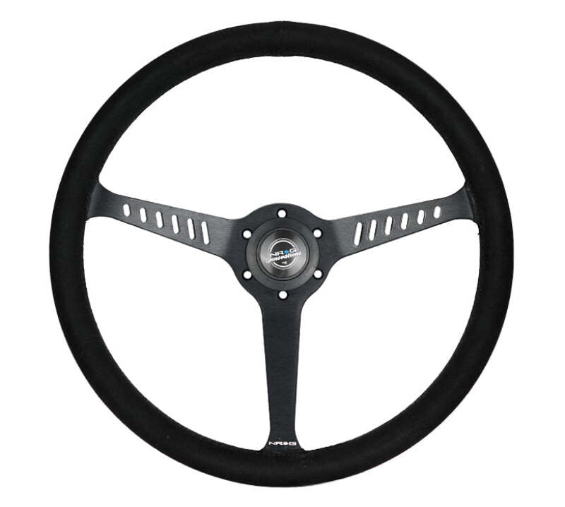 NRG Reinforced Stealth Wheel (380mm) 3 Spoke Center - 1in Deep Dish - Vegan Suede Red Stitch - RST-380-STL-SA