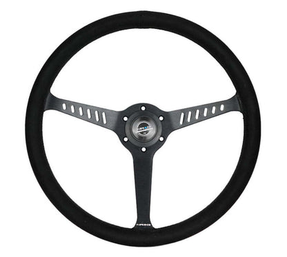 NRG Reinforced Stealth Wheel (380mm) 3 Spoke Center - 1in Deep Dish - Vegan Suede Red Stitch - RST-380-STL-SA